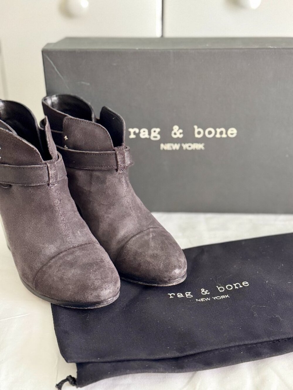 Rag & Bone NY Harrow Boot Asphalt Waxy Gray Leather Ankle Boots Size EU 39.5